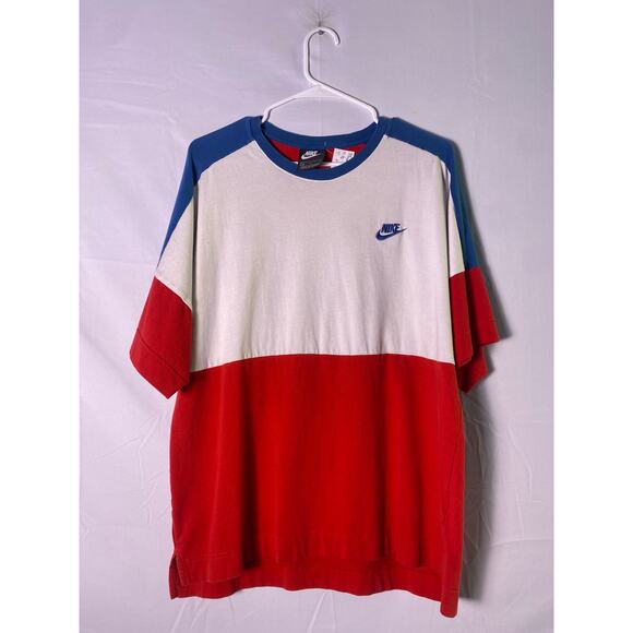 Nike Color Block Shirt Red Blue White Crew Neck Embroidered Logo Shirt Medium - Picture 1 of 2